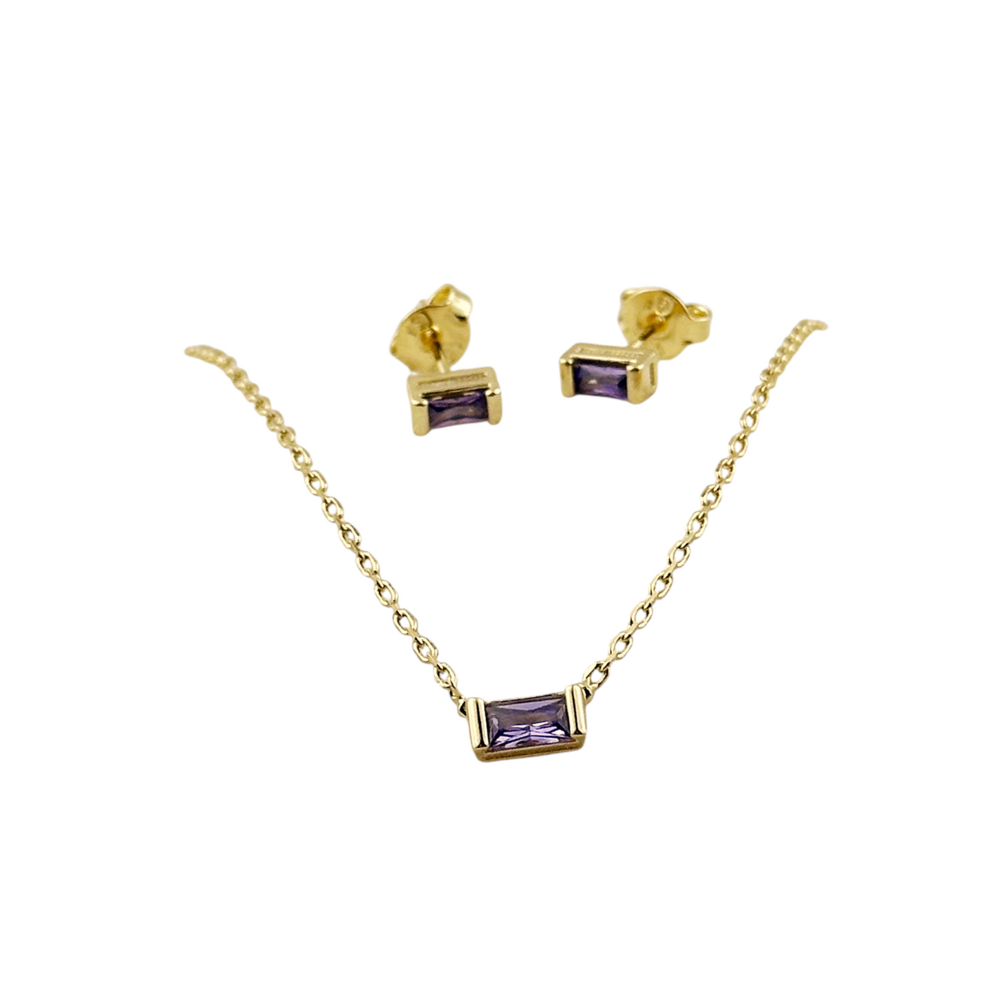 Birthstone CZ Set 18K Gold Filled Necklace & Earrings