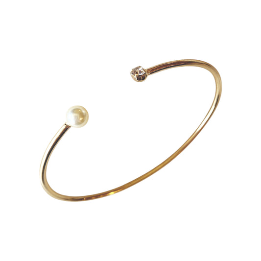 Pearl & Crystal Open Cuff 18k Gold Filled Bracelet