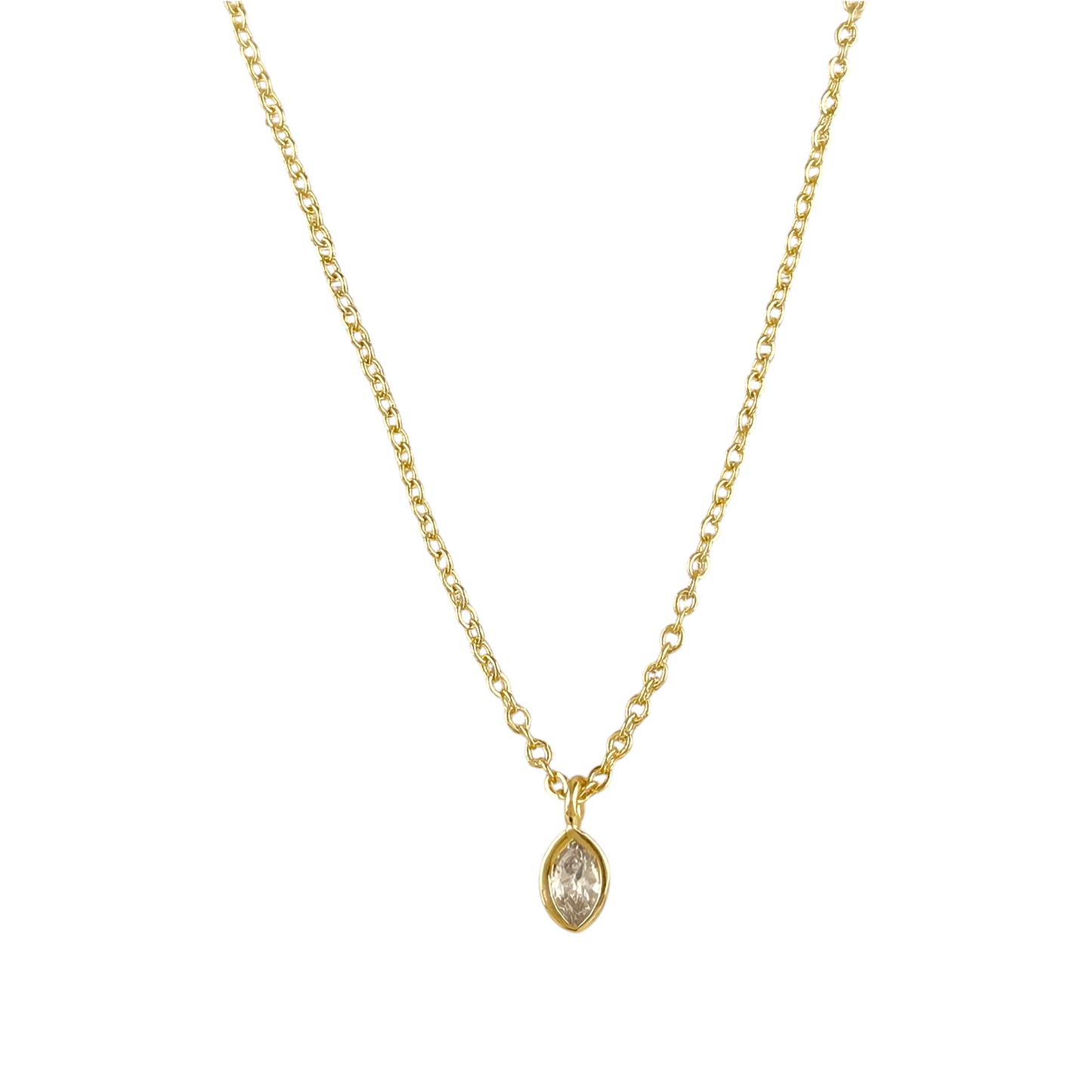 6mm Marquise CZ Bezel Pendant 18k Gold Filled Necklace