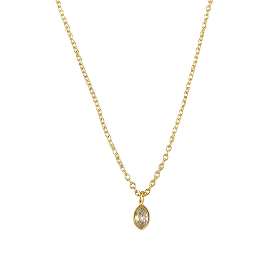 6mm Marquise CZ Bezel Pendant 18k Gold Filled Necklace