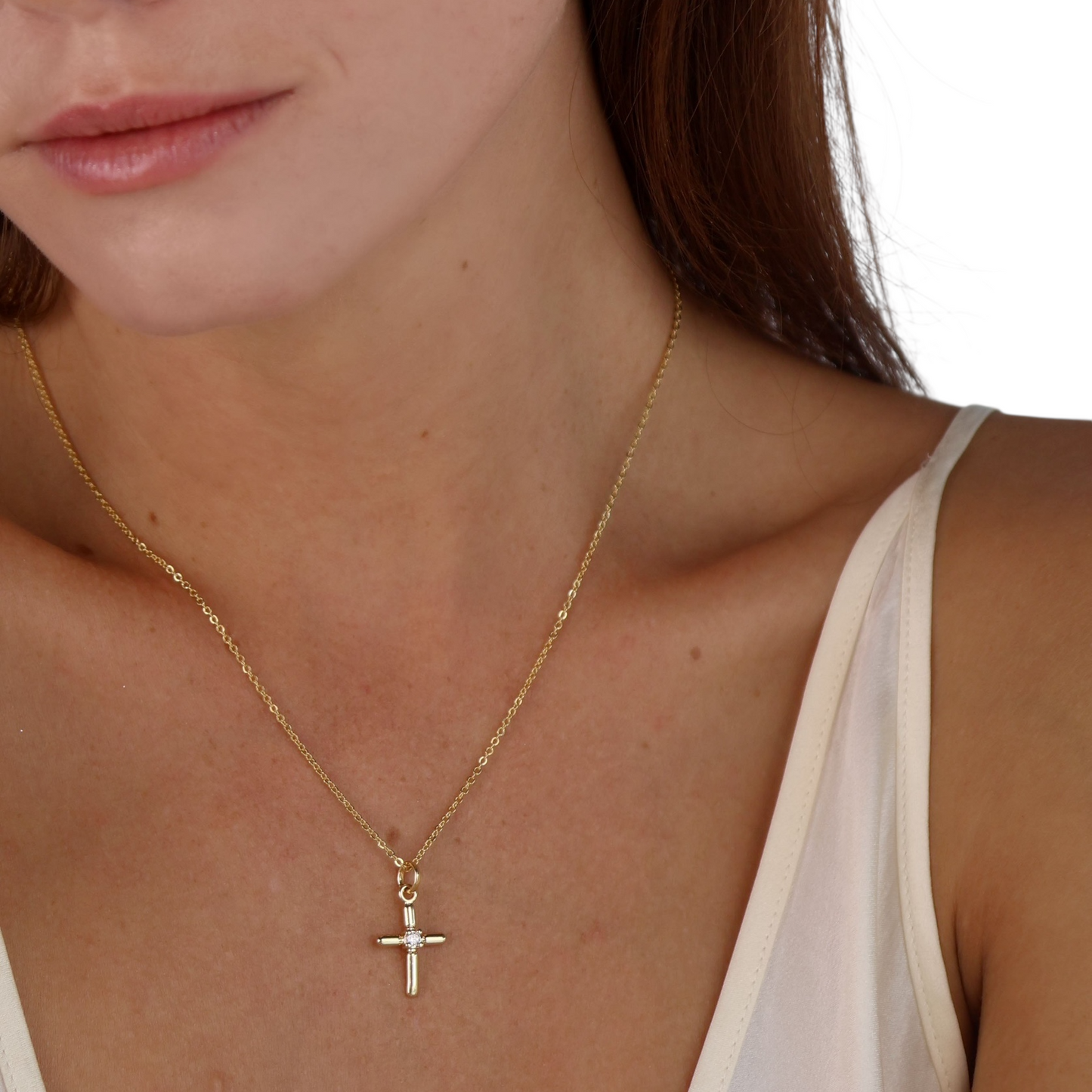23mm CZ Polished Cross 18k Gold Filled Pendant