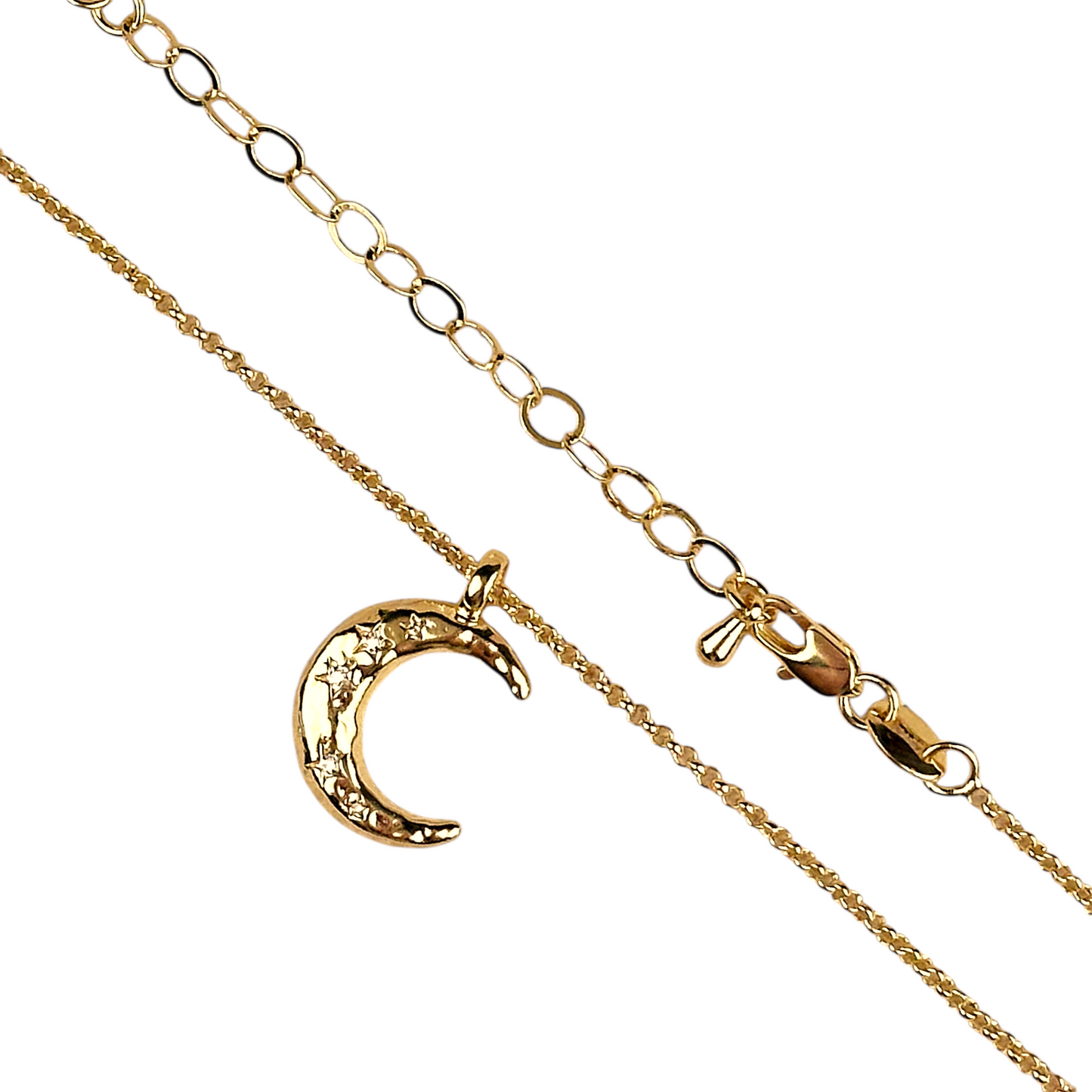 20mm CZ Hammered Crescent Moon 18k Gold Filled Necklace