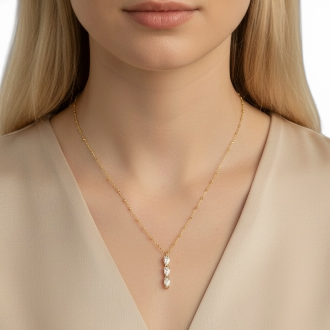 Triple CZ Satellite Chain 18K Gold Filled Necklace