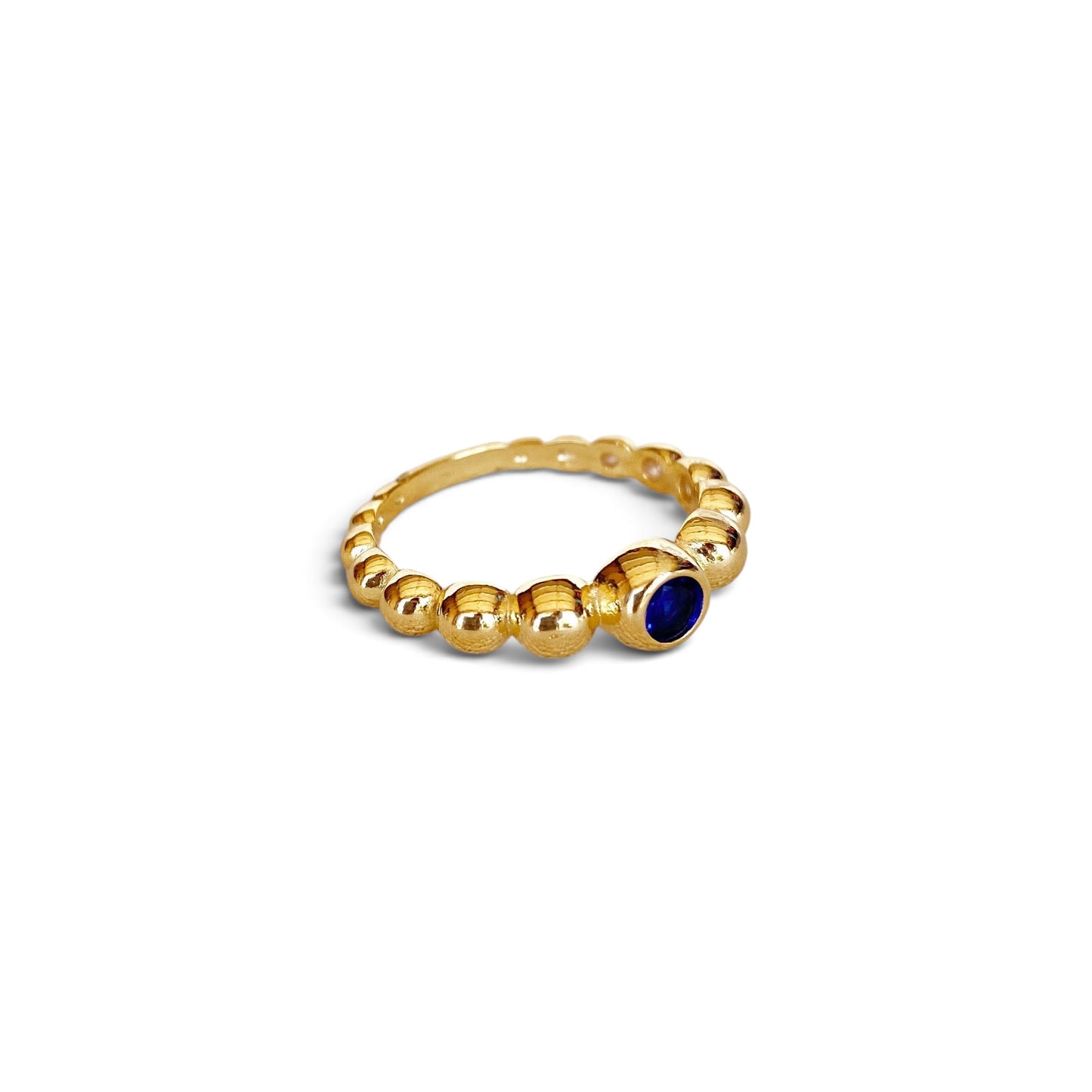 Beaded Blue Bezel CZ 18K Gold Filled Ring