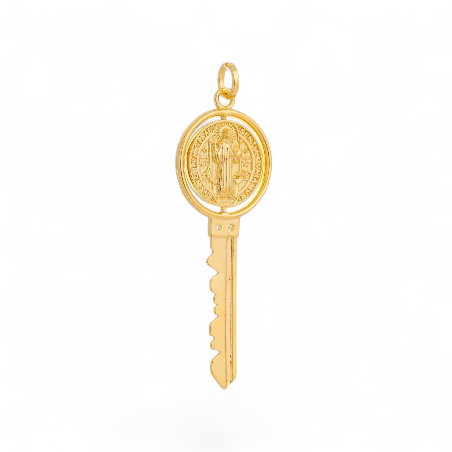 Saint Benedict Swivel Medal Key 51mm 18K Gold Filled Pendant