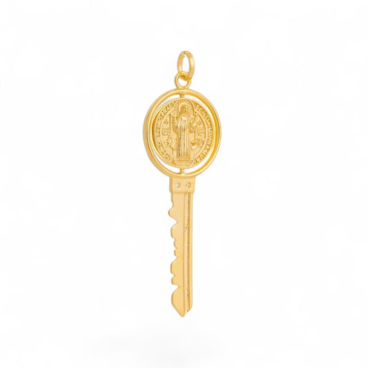 Saint Benedict Swivel Medal Key 51mm 18K Gold Filled Pendant