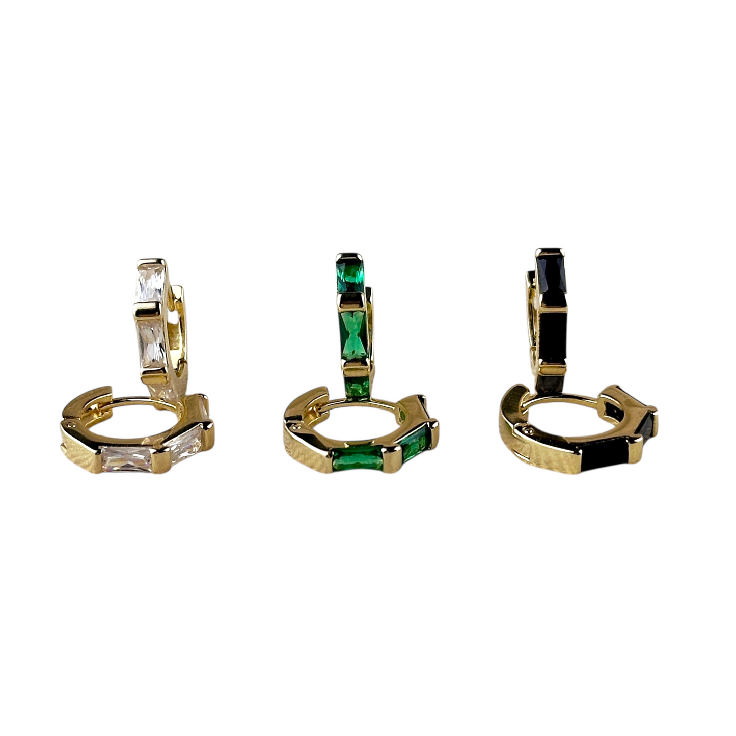 14mm Baguette CZ Huggie Hoop 18k Gold Filled Earrings