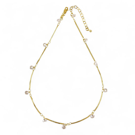 Box Chain Dangling CZ 18K Gold Filled Necklace