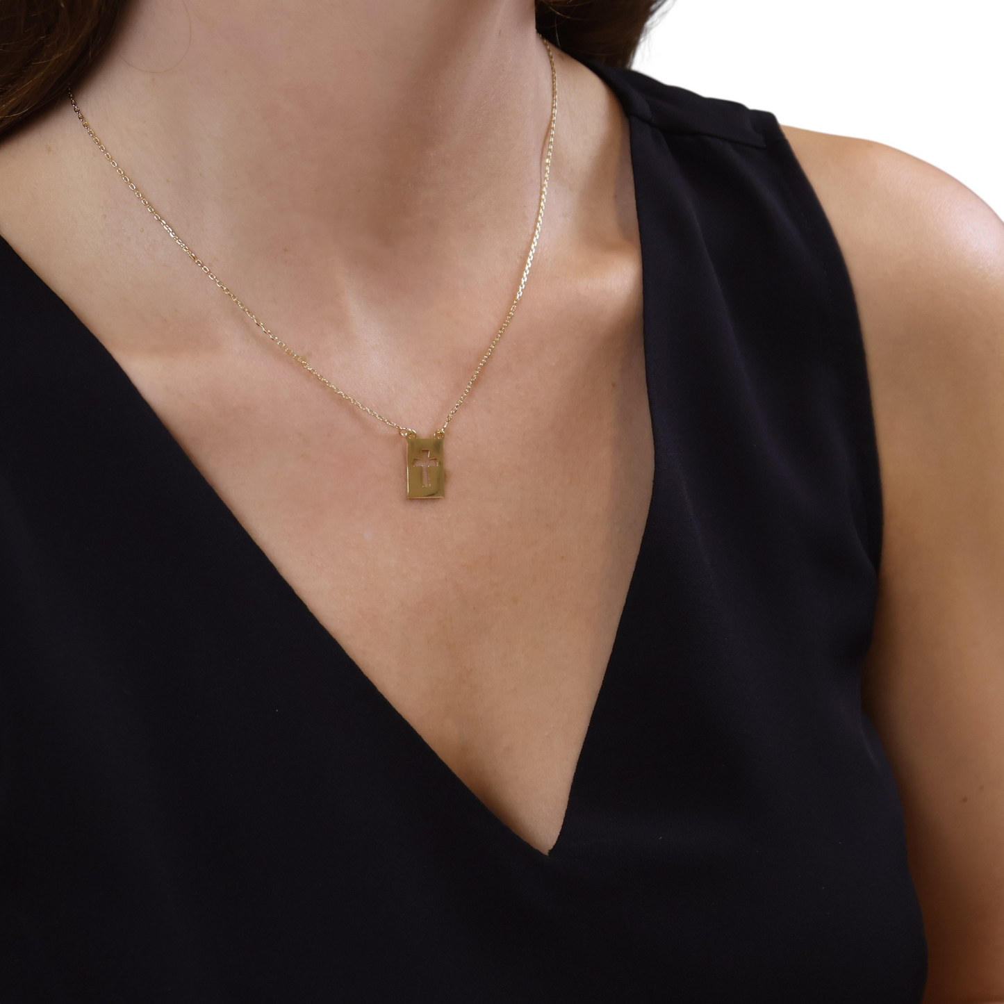18mm Cross Plate 18K Gold Filled Necklace