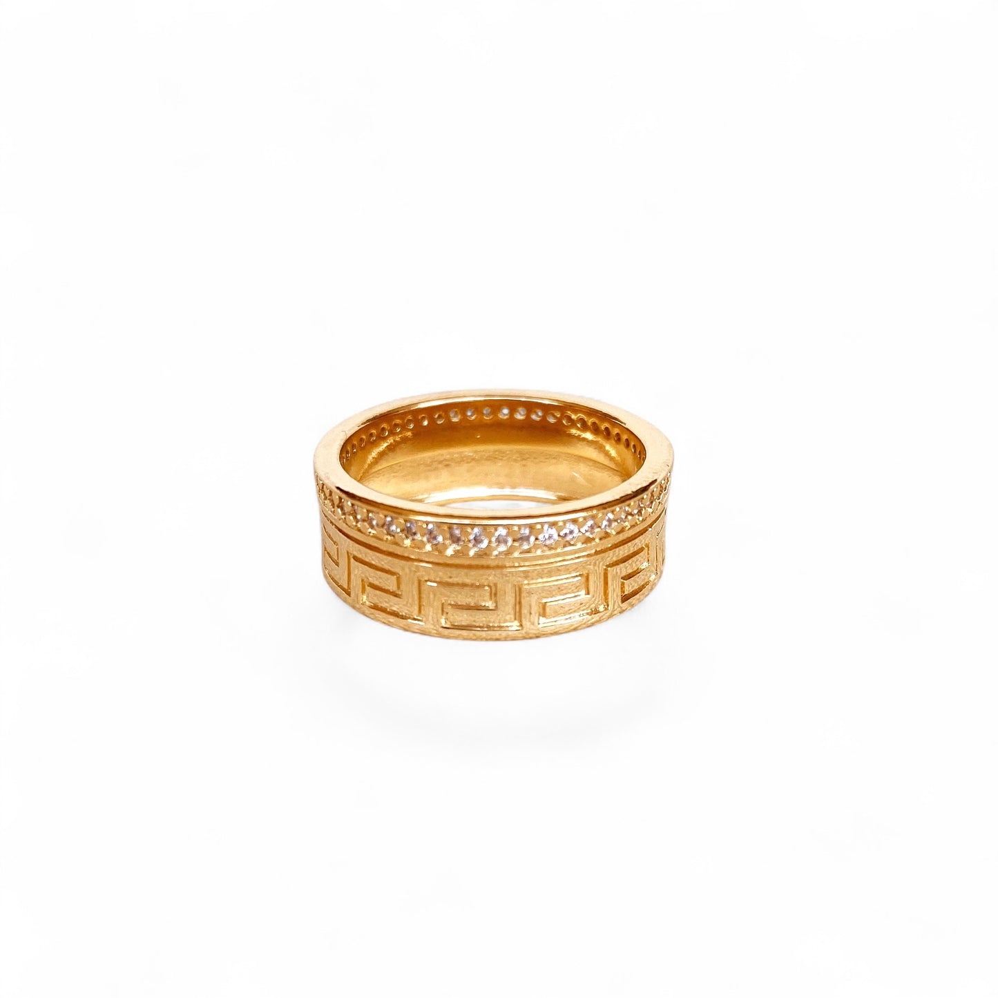 Greek Key CZ 5mm 18K Gold Filled Band Ring