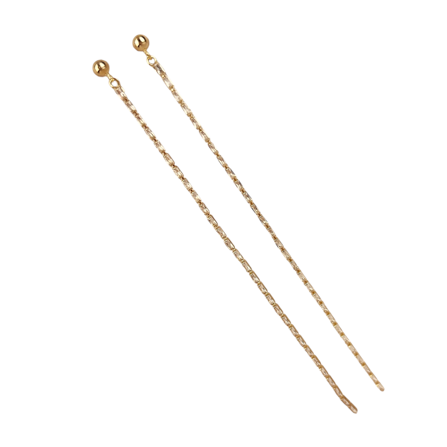 101mm Baguette CZ Chain Drop 18k Gold Filled Earrings