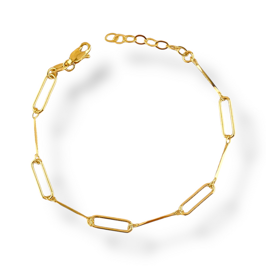 Paperclip & Bar Station Chain 18k Gold Filled Bracelet