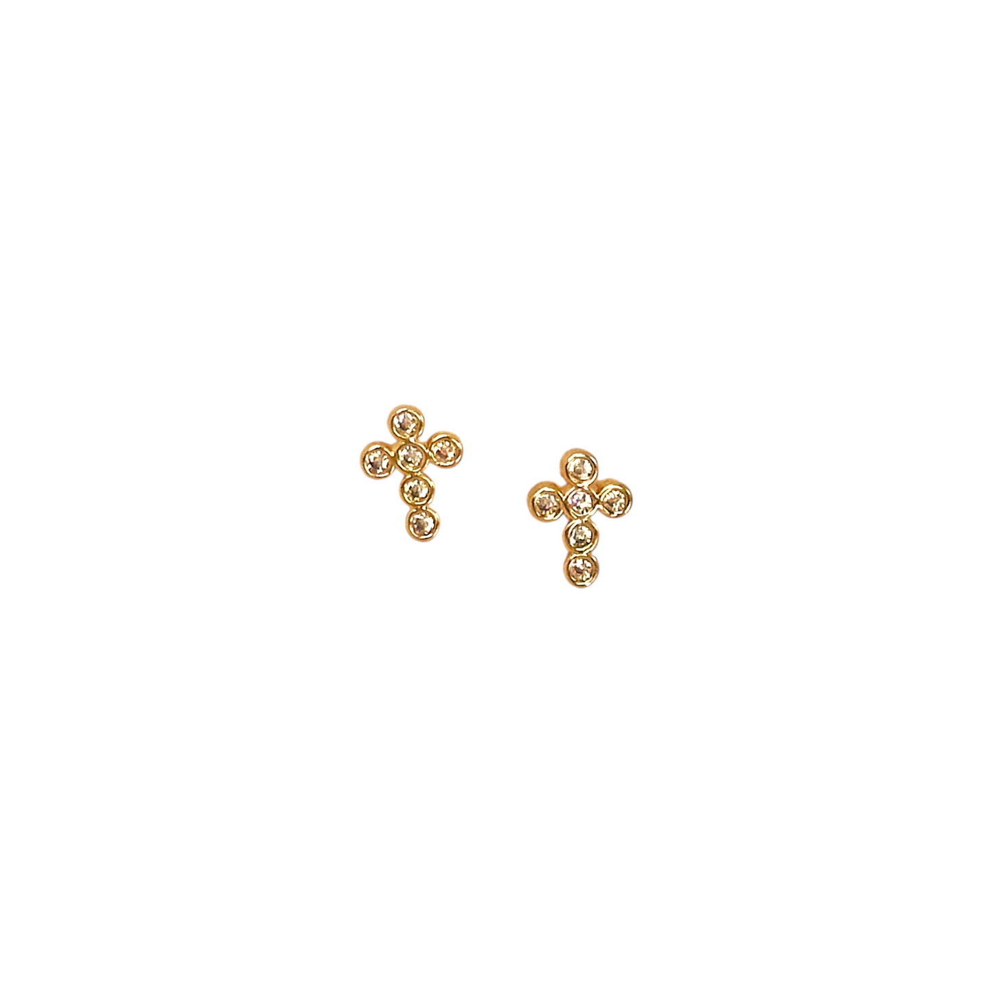 7mm CZ Bezel Cross Stud 18k Gold Filled Earrings