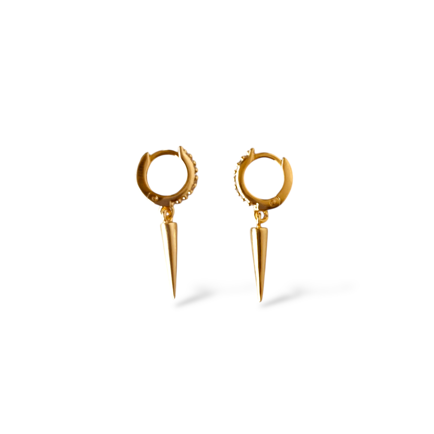 10mm CZ Huggie with Spike Drop 18K Gold Filled Hoop Earrings