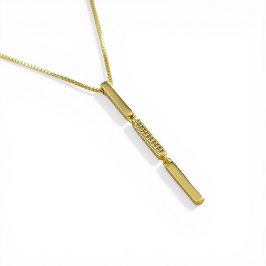 Triple Bar Pavé CZ Drop 18K Gold Filled Necklace