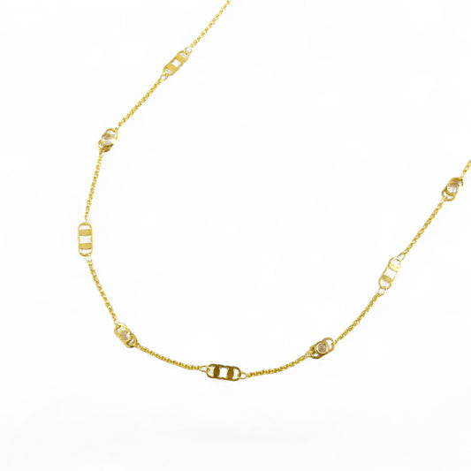 Rectangular Plate & CZ Belly Chain in 18K gold-filled
