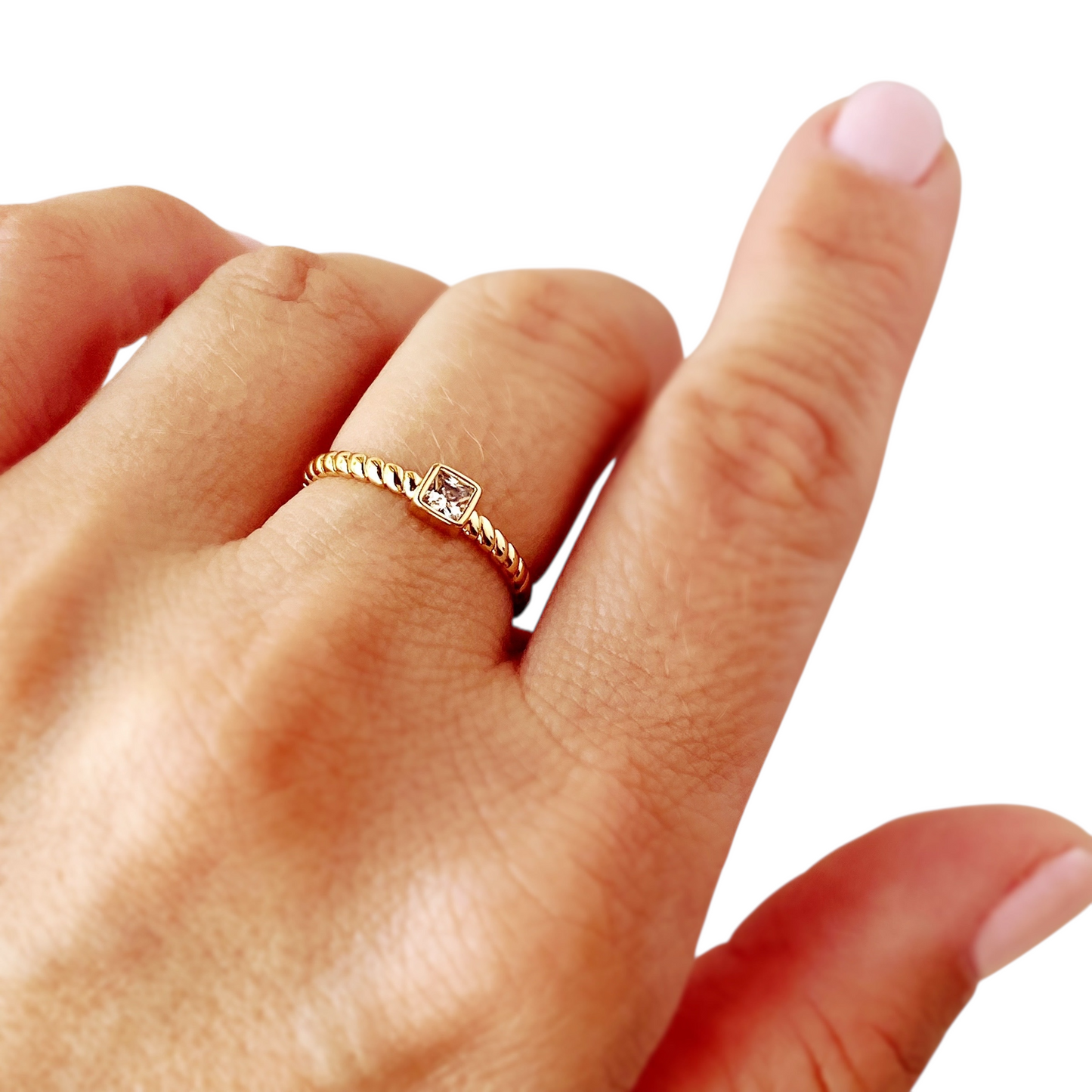 CZ Twisted Solitaire 18k Gold Filled Ring