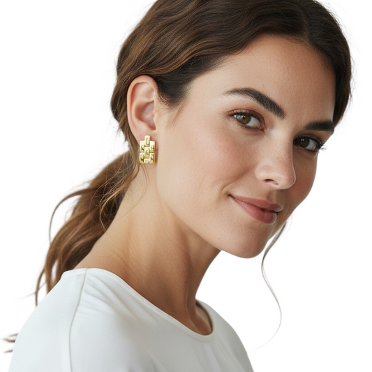 18mm Brick Link Drop 18k Gold Filled Earrings