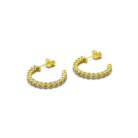 Bezel CZ Open Hoop 19mm 18K Gold Filled Earrings