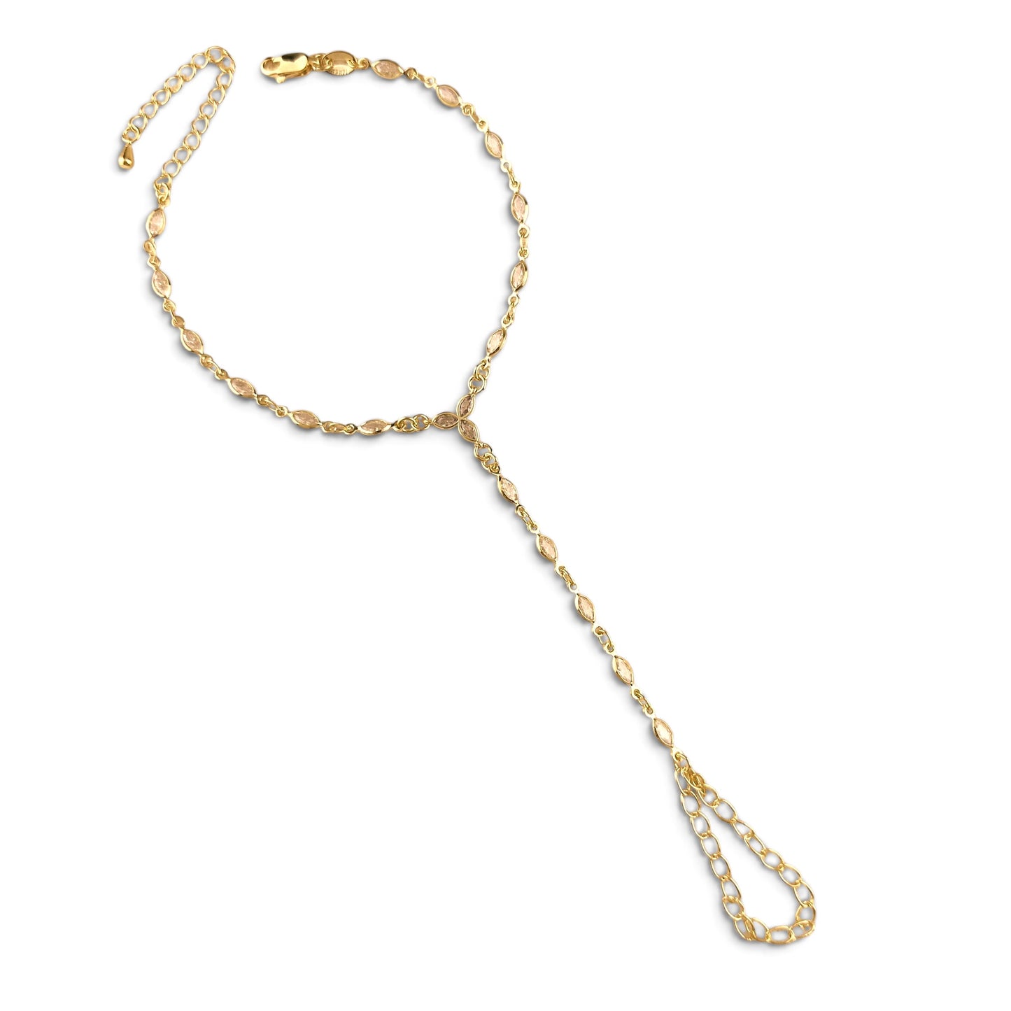 Ellipse Bezel CZ 18K Gold Filled Hand Chain Bracelet
