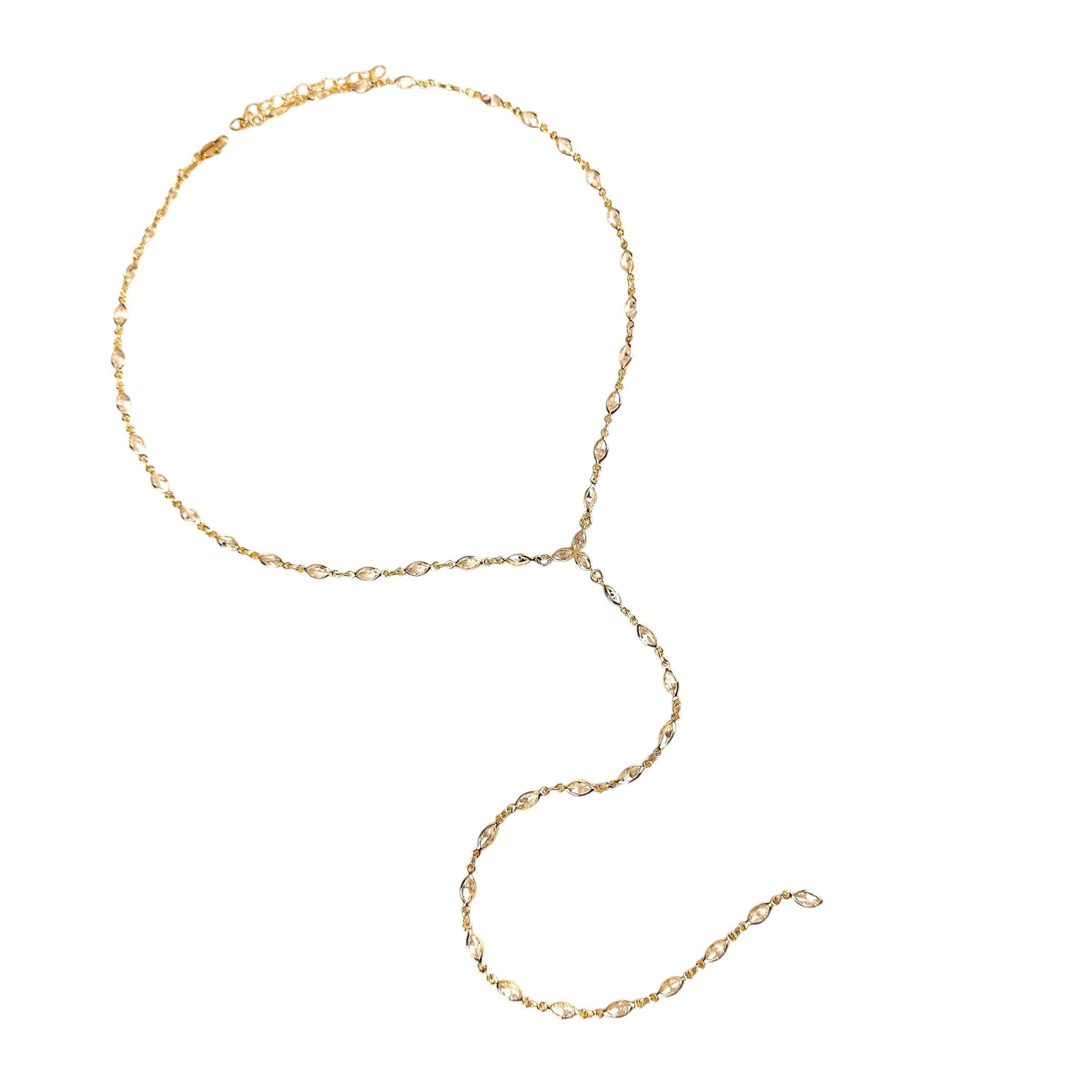 Ellipse Bezel CZ Lariat 18K Gold Filled Necklace