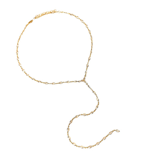 Ellipse Bezel CZ Lariat 18K Gold Filled Necklace