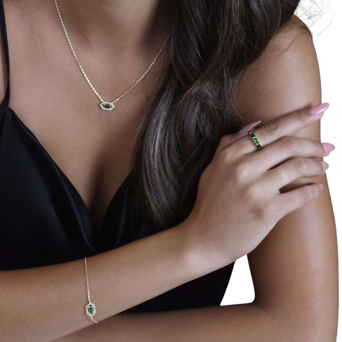 Emerald Birthstone CZ  Bracelet on Model