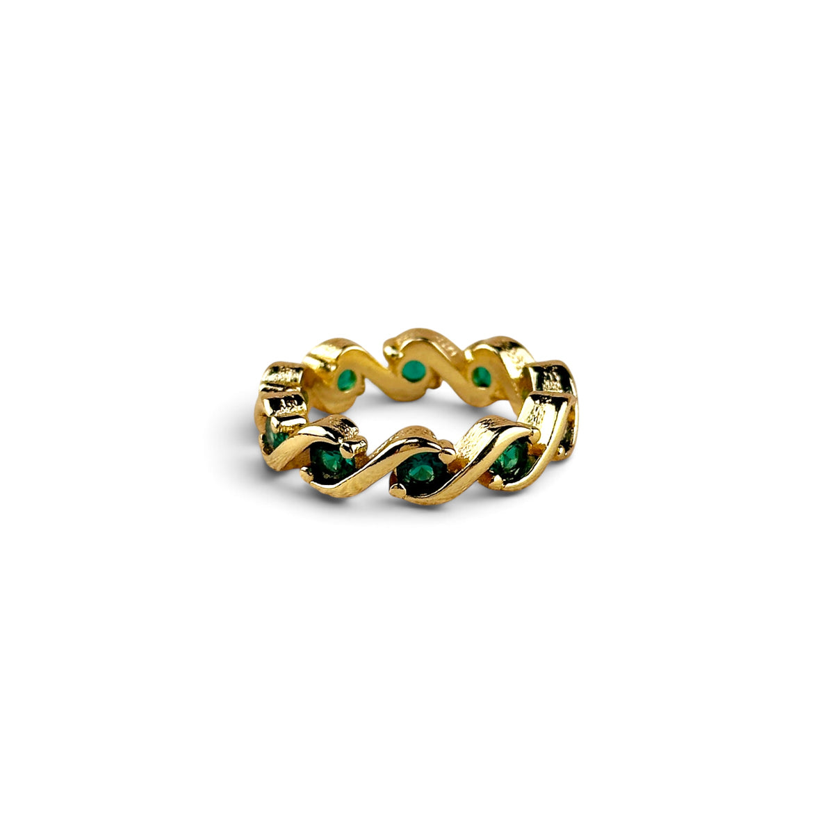 Emerald CZ Wave Eternity Ring