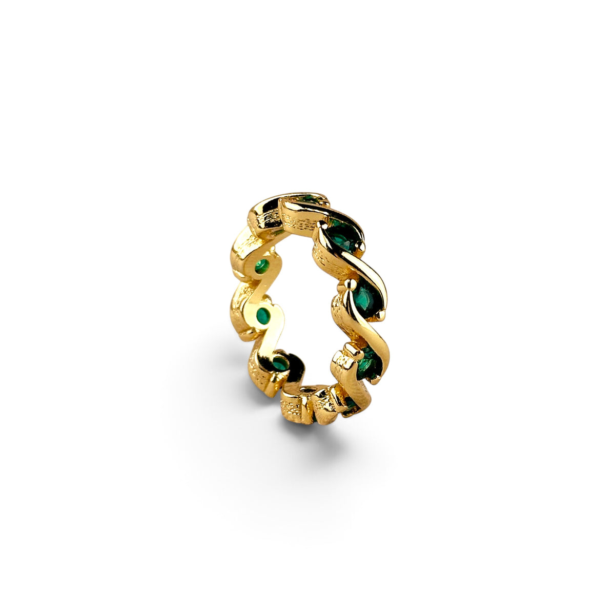 Emerald CZ Wave Eternity Ring Sideview
