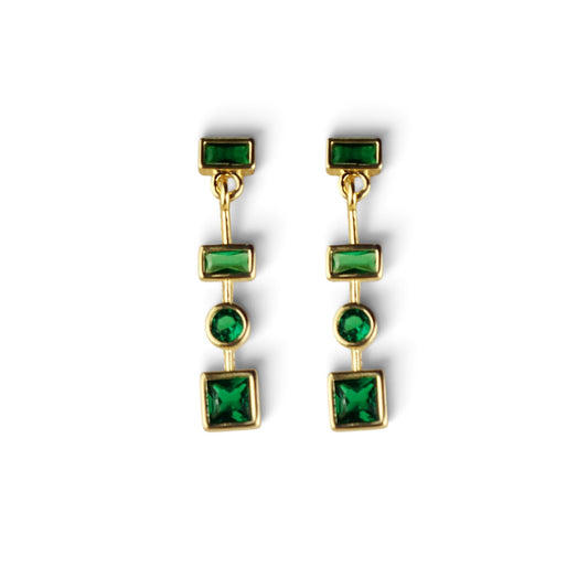 Emerald Geometric Bezel CZ Drop Earrings