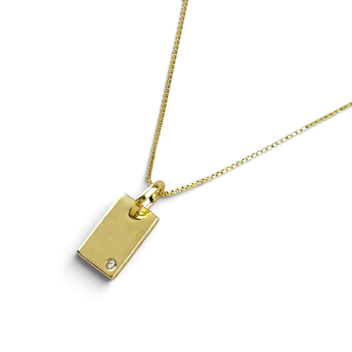 Engravable CZ Plate 18K Gold Filled Necklace Sideway