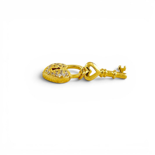 Heart Key CZ 12mm 18K Gold Filled Charm