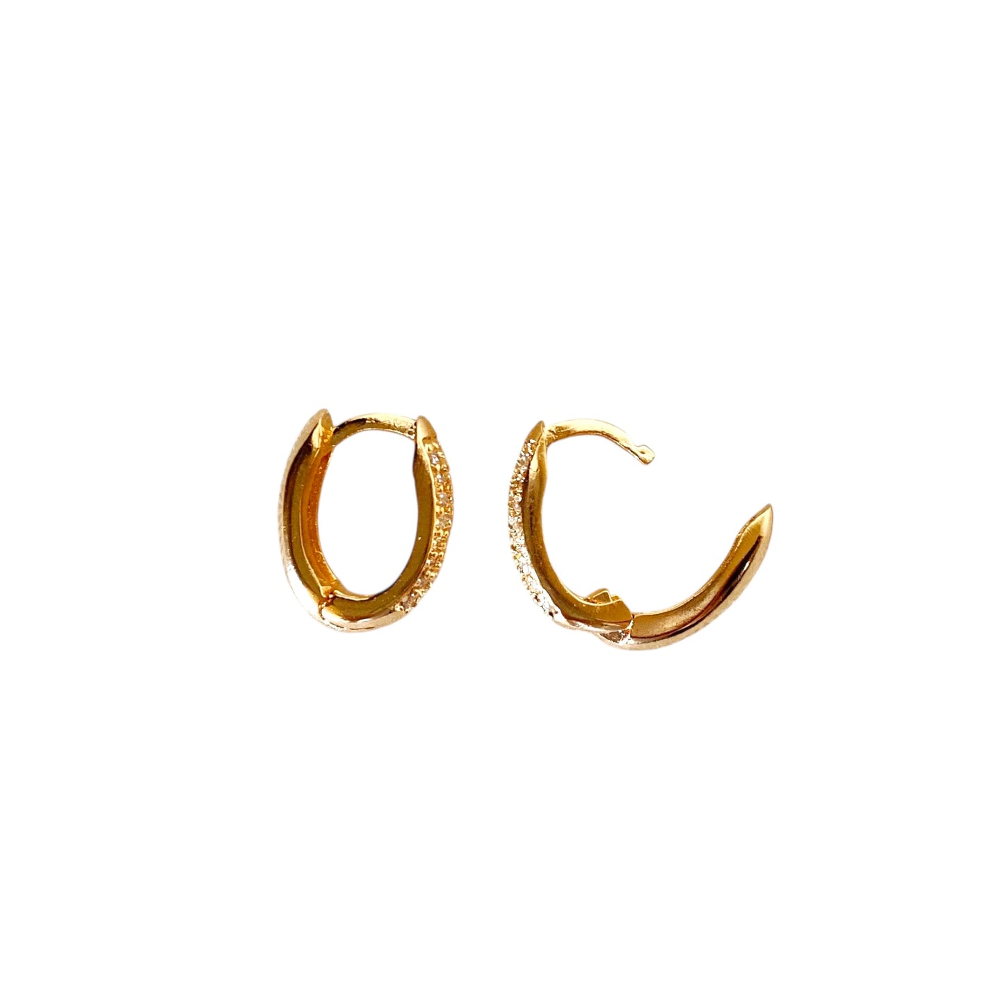 CZ Oval Pave Huggie 18k Gold Filled Earrings