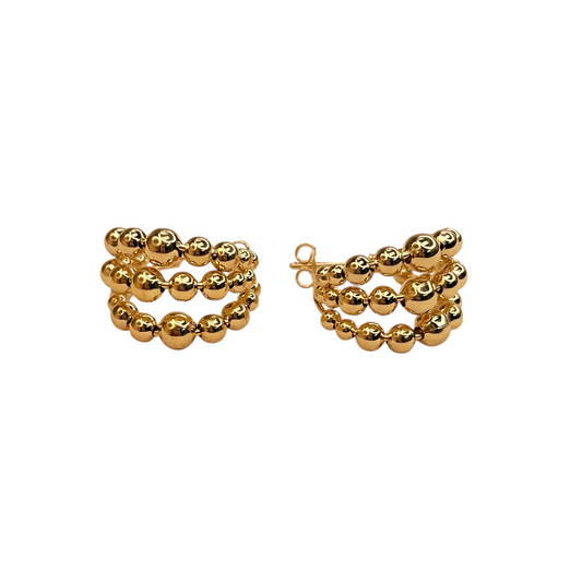 20mm Triple Row Beaded Open Hoop 18k Gold Filled Earrings