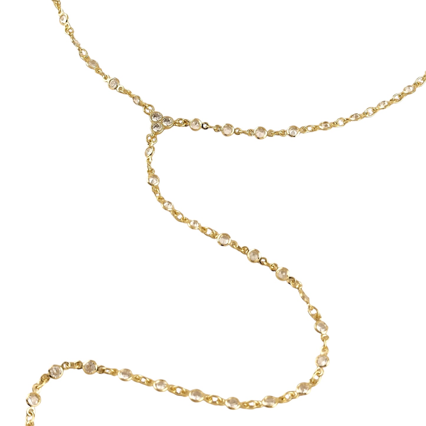 Round Bezel CZ Lariat 18K Gold Filled Necklace