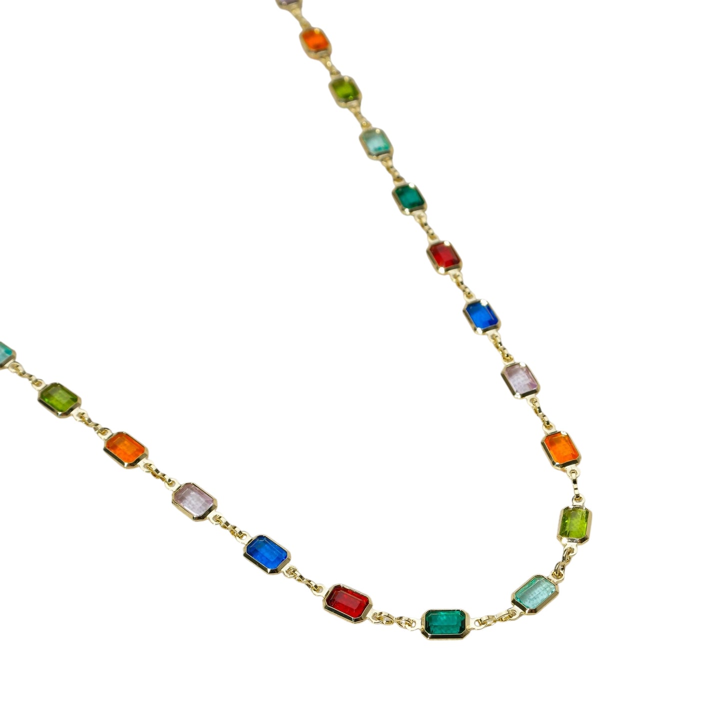 Color Stones Station 18k Gold Filled Necklace