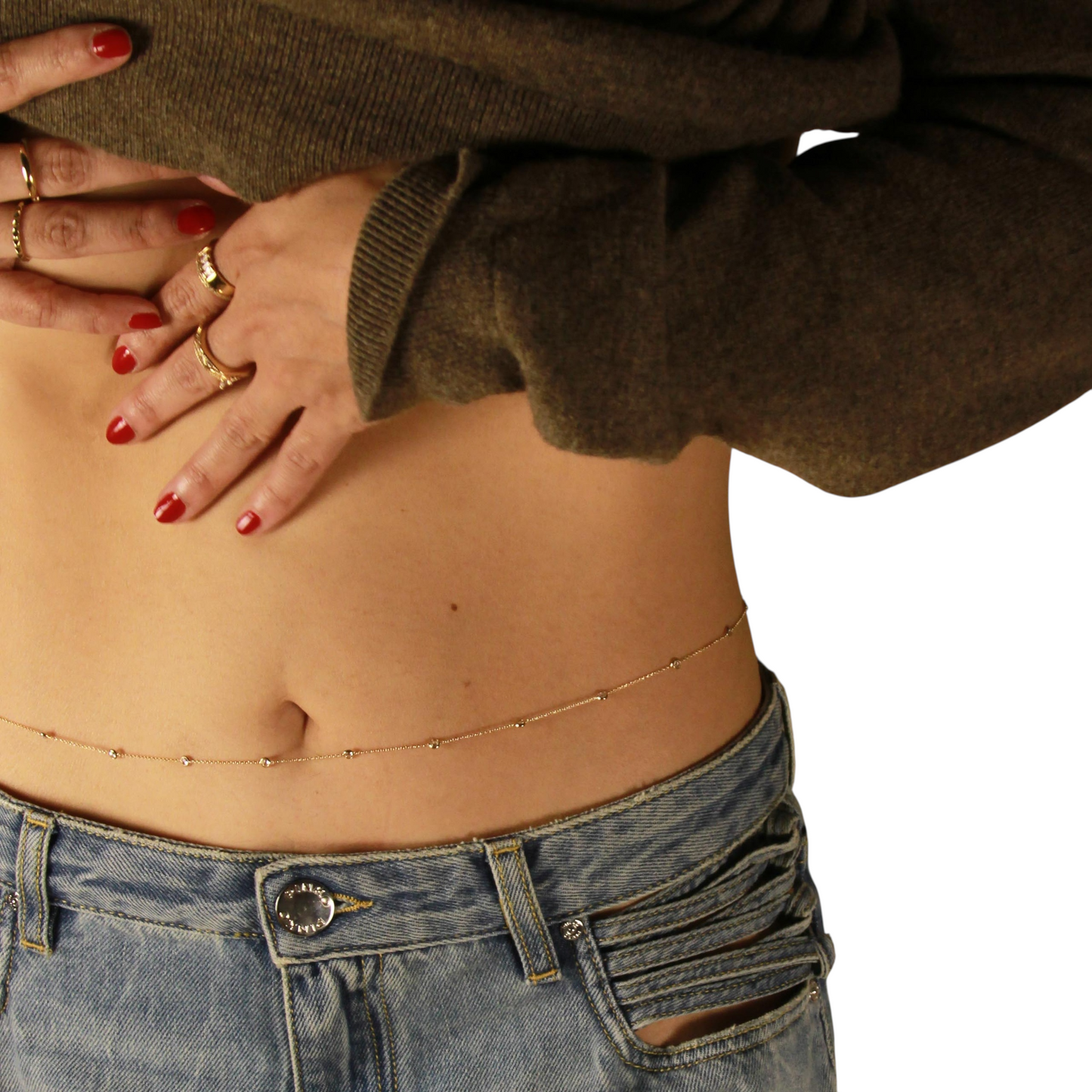 CZ Round Bezel Belly Chain 18k Gold Filled Body Jewelry