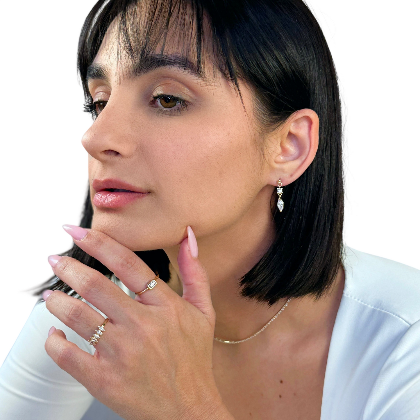 CZ Princess Cut and Marquise Dangling 18k Gold Filled Earrings