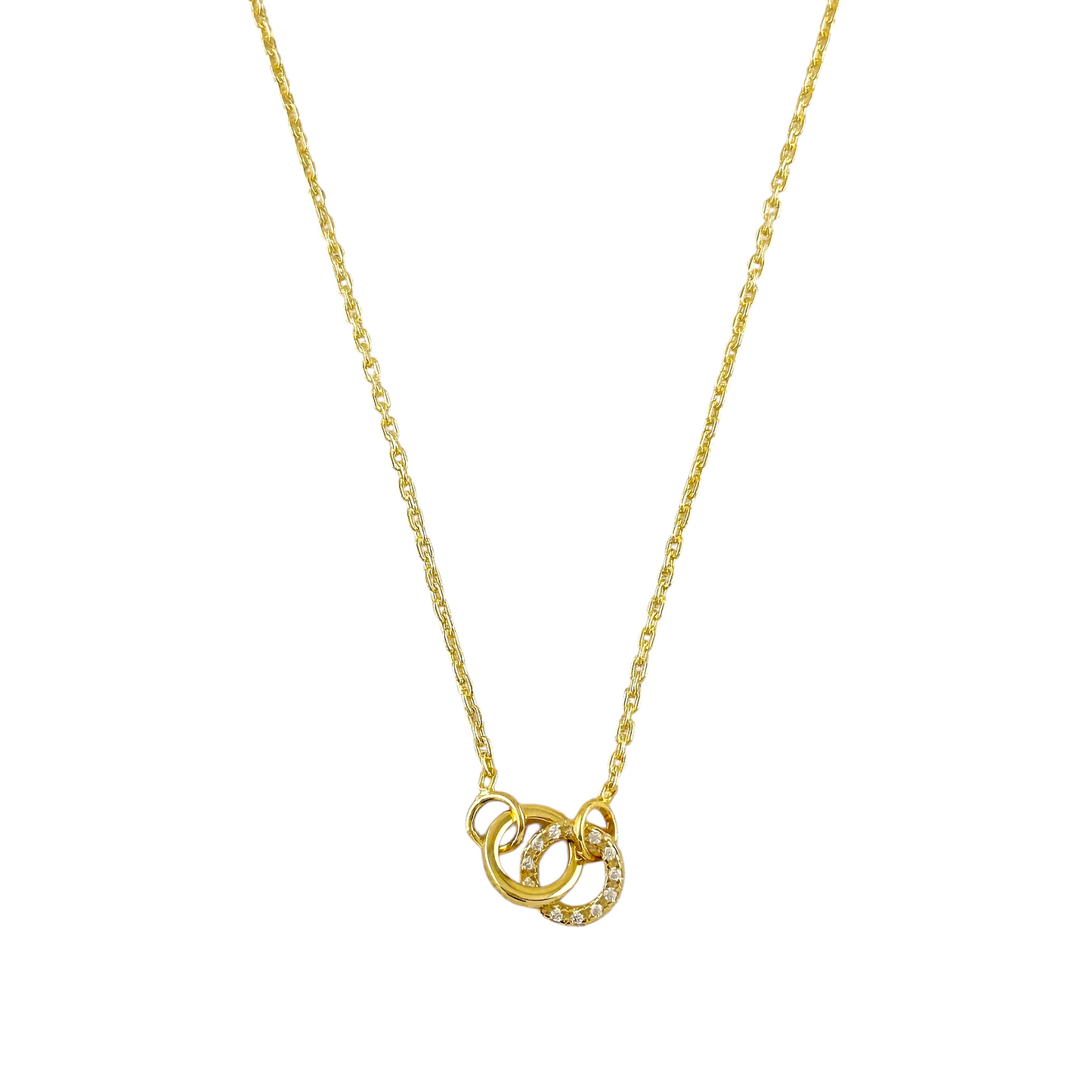 Interlocking Circles CZ 18k Gold Filled Necklace