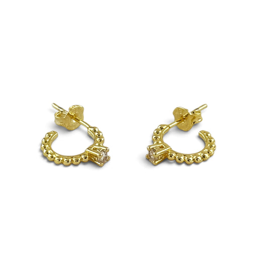 Beaded CZ Open Hoop 12mm Earrings in 18K gold-filled, view 2