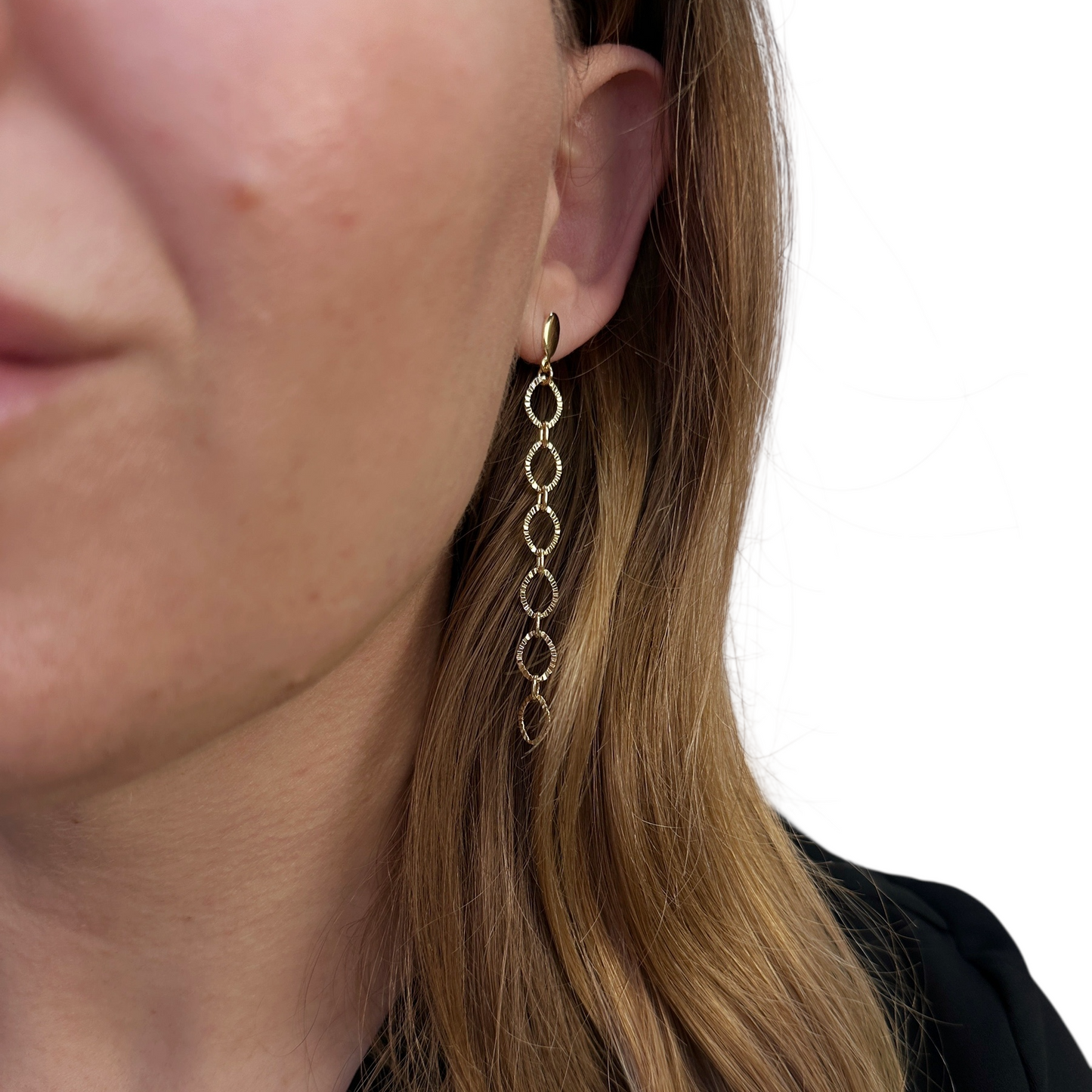 70mm Diamond Cut Link Drop 18k Gold Filled Earrings