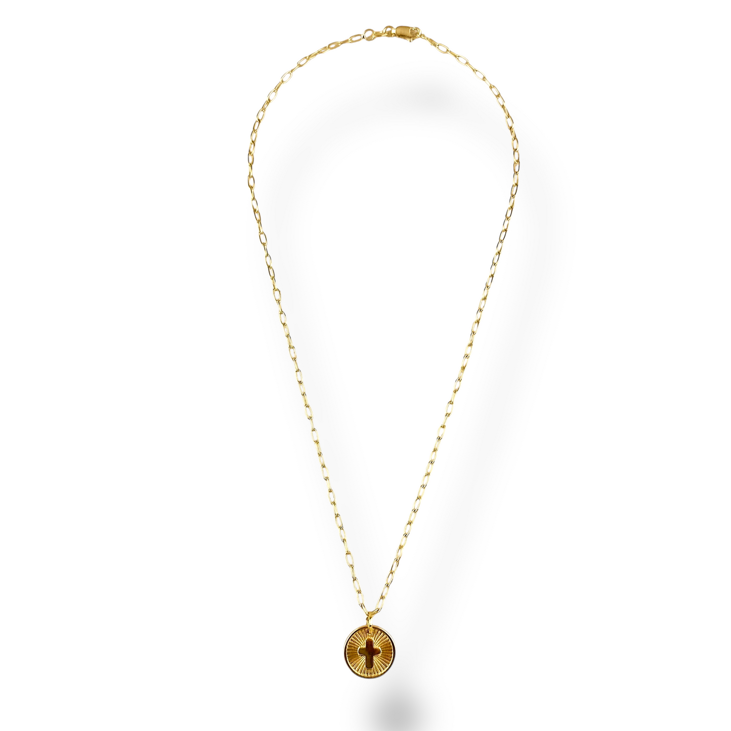 Sunburst Cross Medallion 18k Gold Filled Necklace
