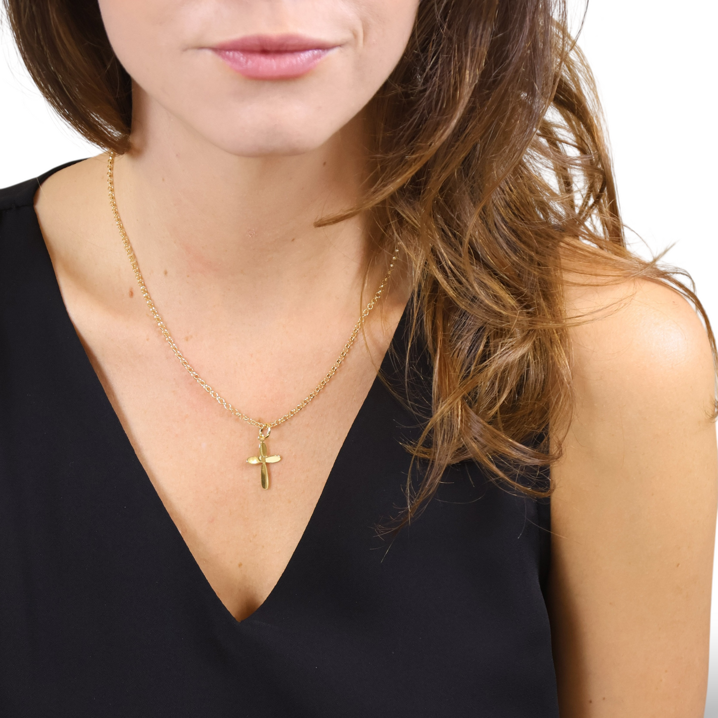 Cross Rounded Polished 28mm 18K Gold Filled Pendant