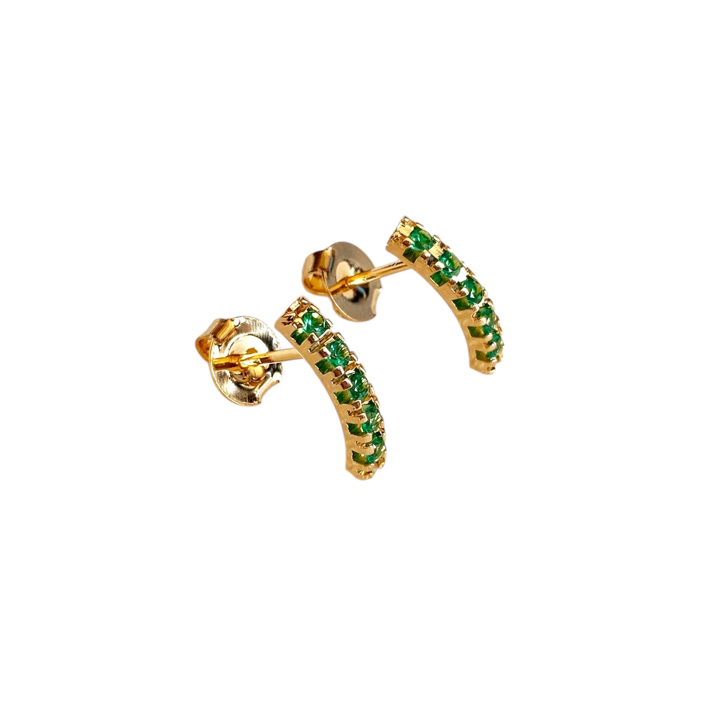 Curved Bar Emerald Green Crystal Stud 18k Gold Filled Earrings