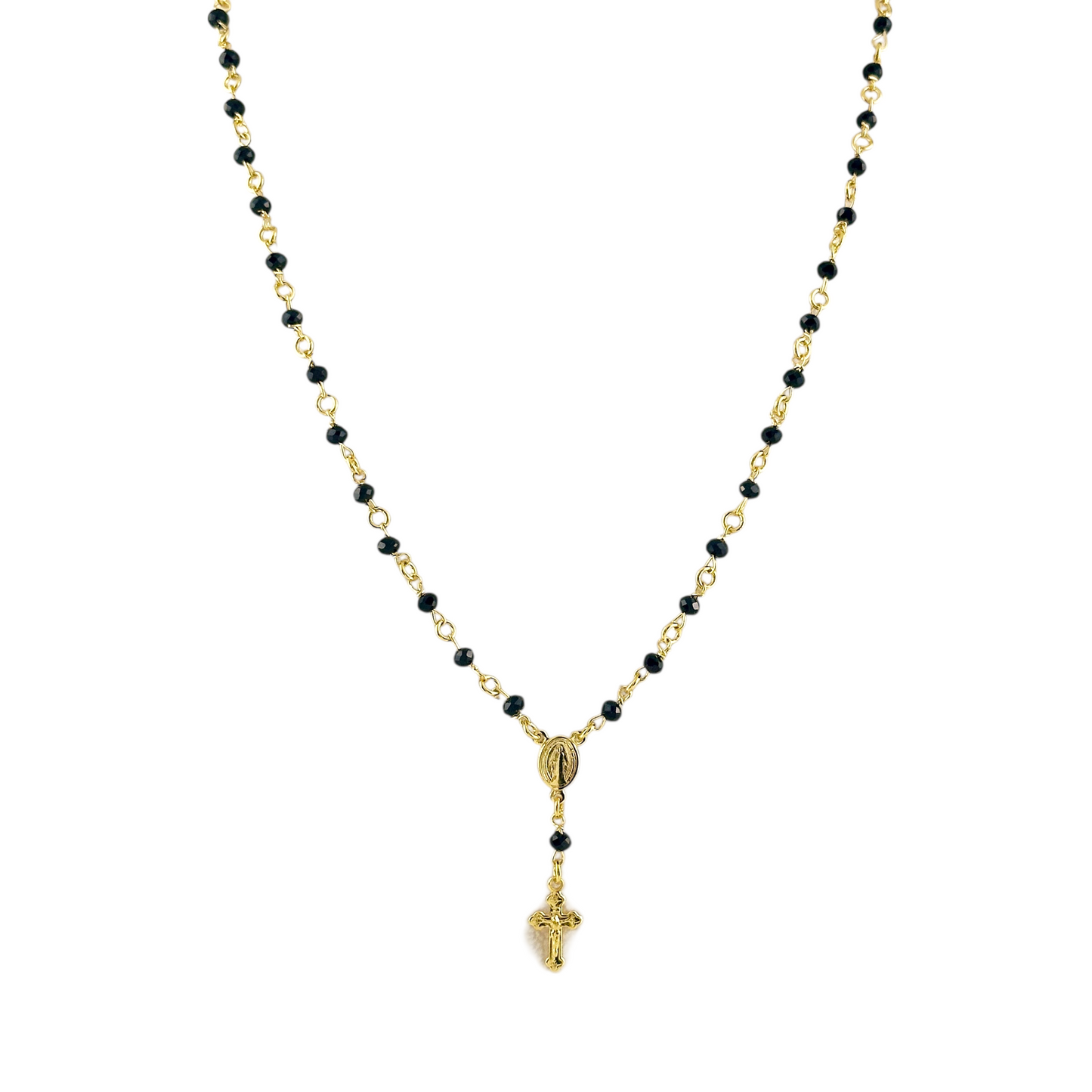 Fashion Rosary with Black Beads 18K Gold Filled Necklace