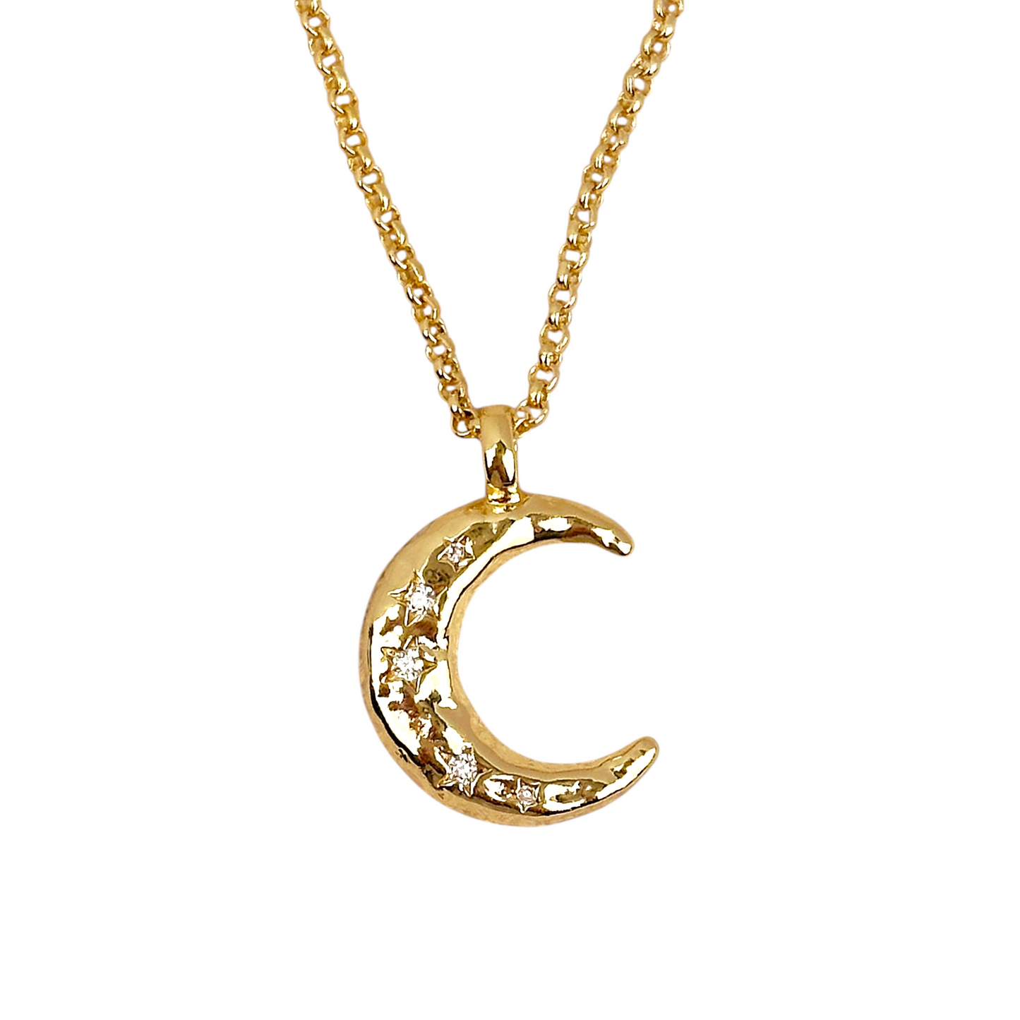 20mm CZ Hammered Crescent Moon 18k Gold Filled Necklace