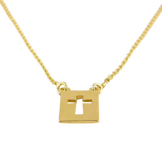 18mm Cross Plate 18K Gold Filled Necklace