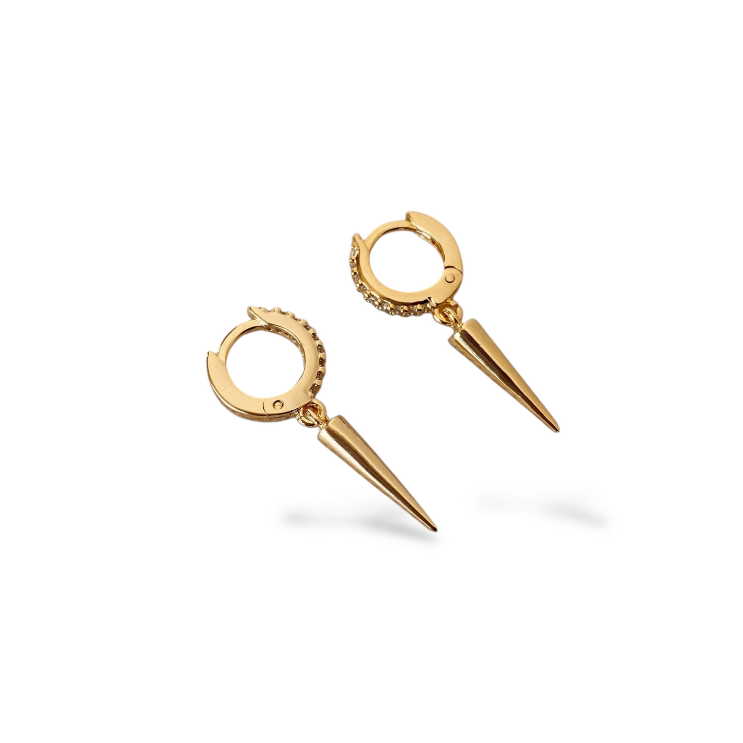 10mm CZ Huggie with Spike Drop 18K Gold Filled Hoop Earrings