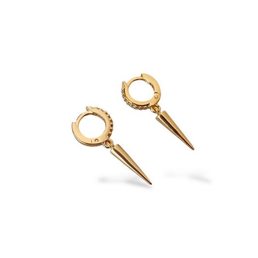 10mm CZ Huggie with Spike Drop 18K Gold Filled Hoop Earrings