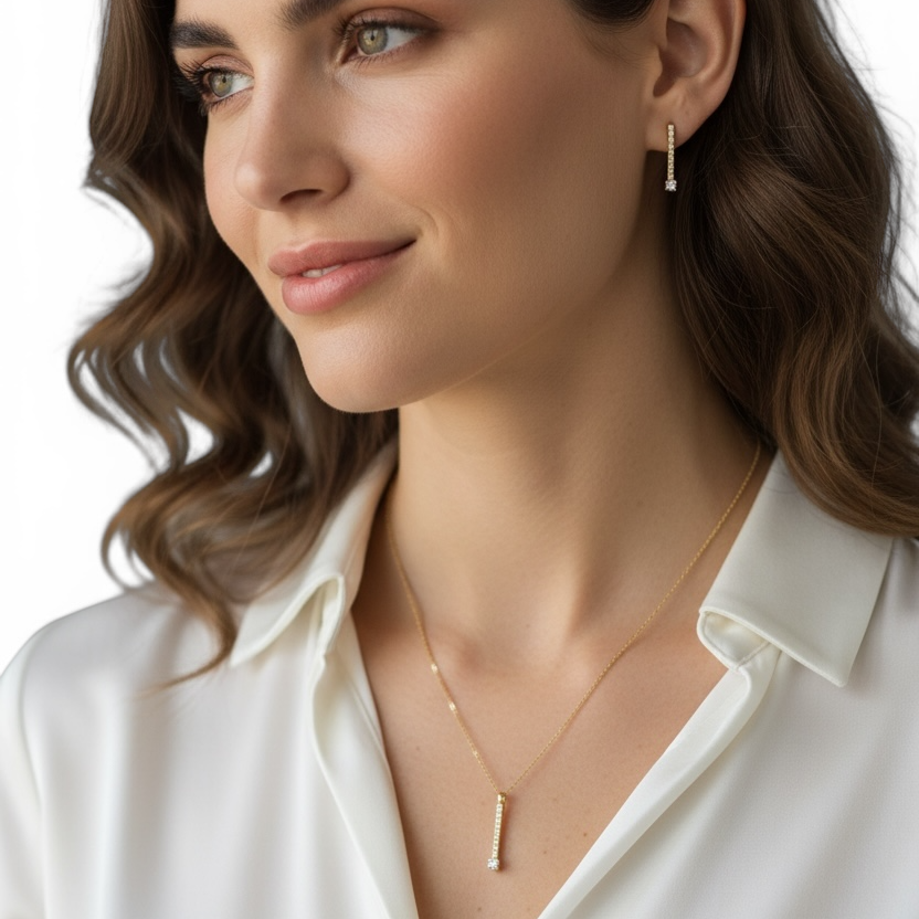 Pavé CZ Bar with Solitaire 18K Gold Filled Necklace